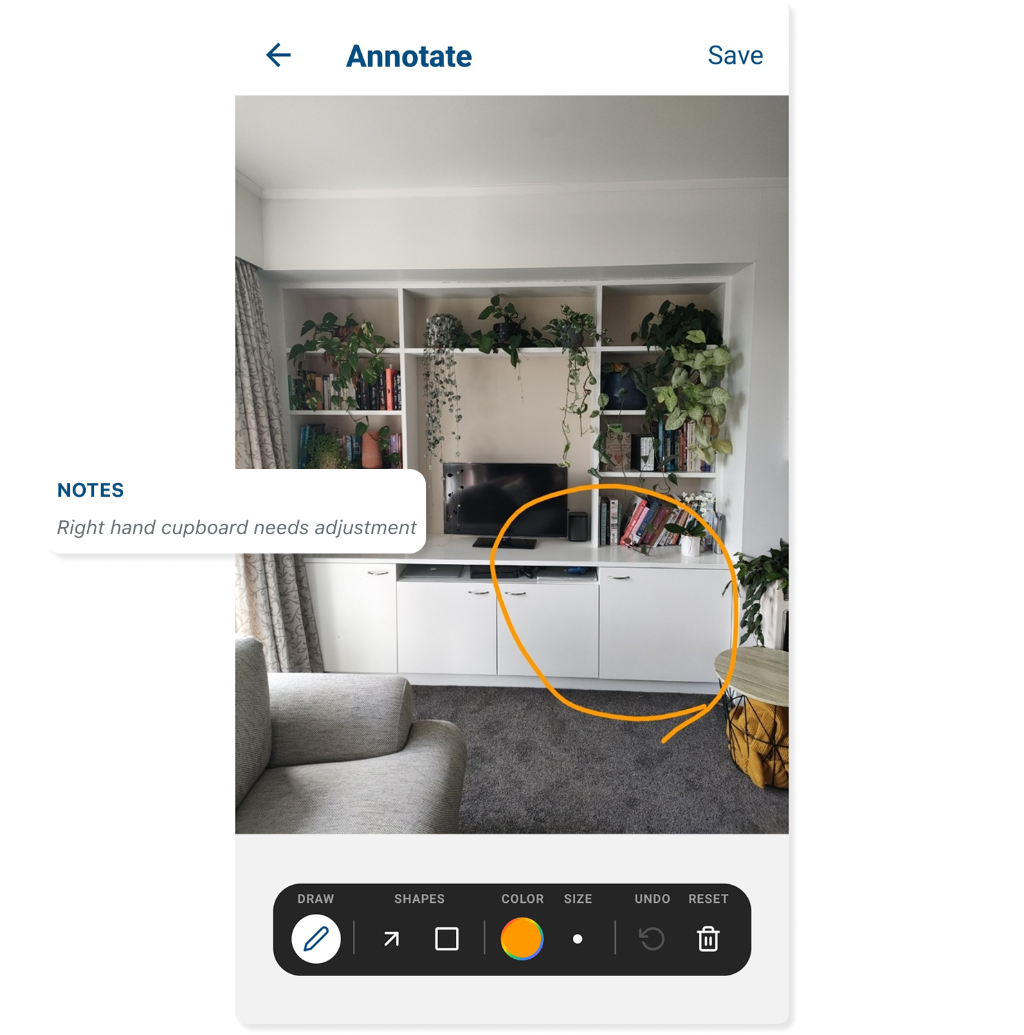 Adding notes to an annotated inspection photo