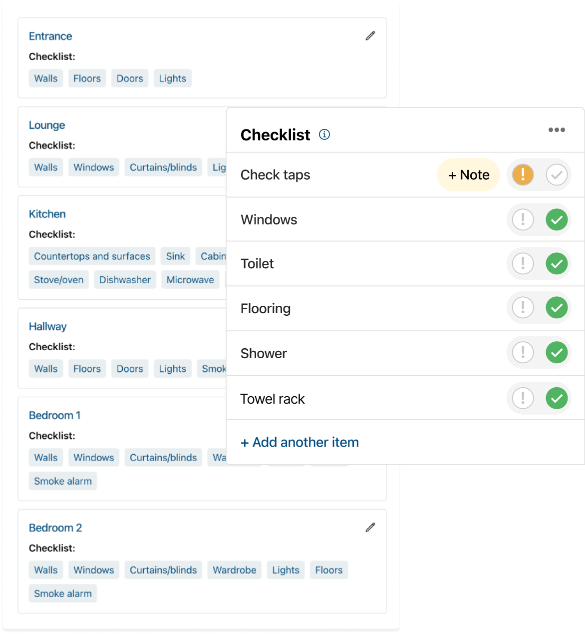 Use a checklist to record the condition of a room item by item